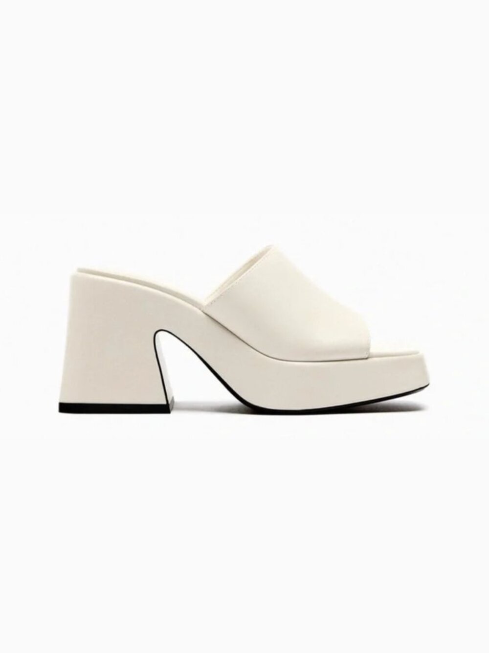 Zara Chunky Mule Heeled Platform Sandals Square Toe Cream EU 37